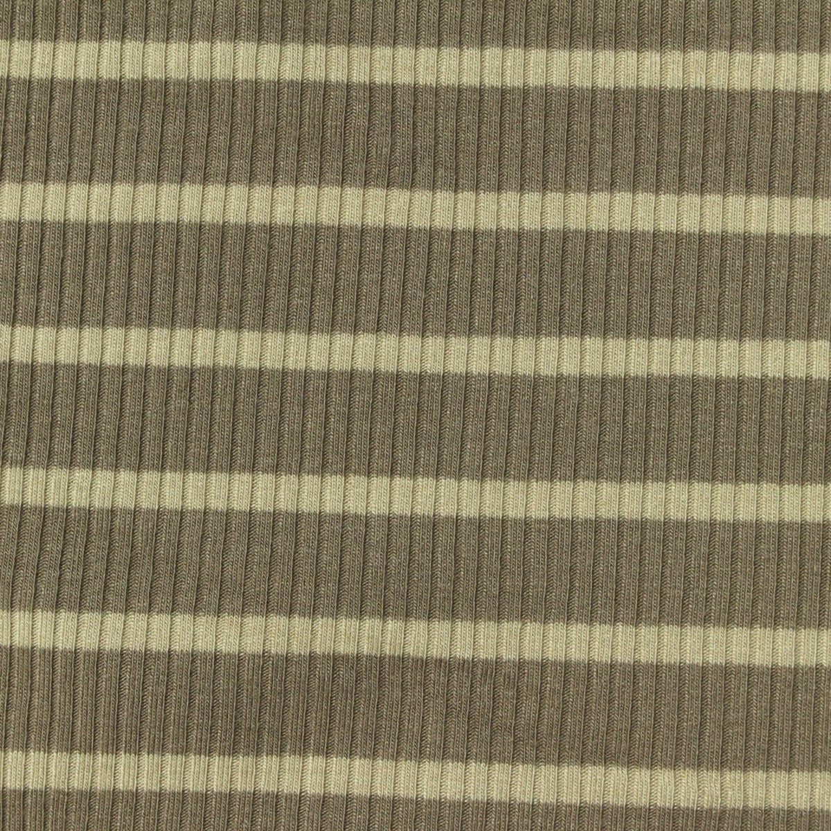 Olive Horizontal-Stripe Rib Knit, Viscose, 300 gsm