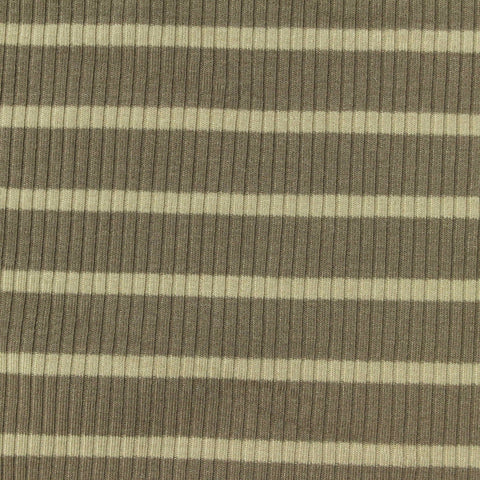 Olive Horizontal-Stripe Rib Knit, Viscose, 300 gsm