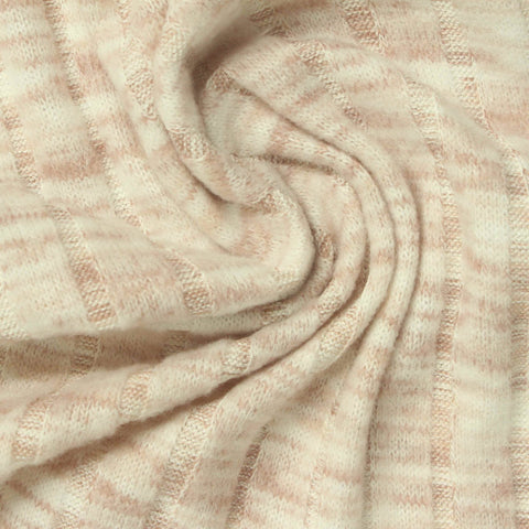 Cream Marl Rib Knit, Poly-Viscose, 230 gsm