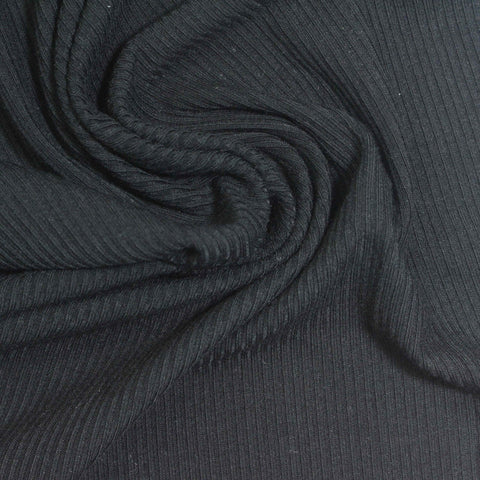 Viscose Stretch Rib Knit Fabric, 220 gsm, 155 cm — Black