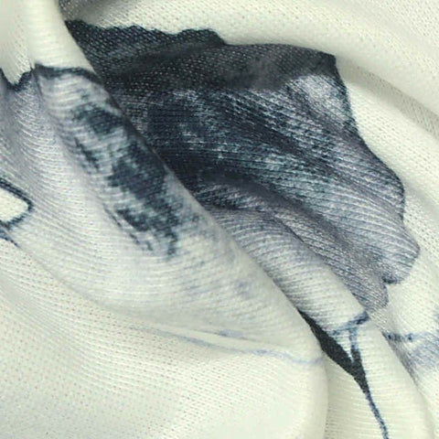 Blue Watercolor-Floral French Terry, Polyester