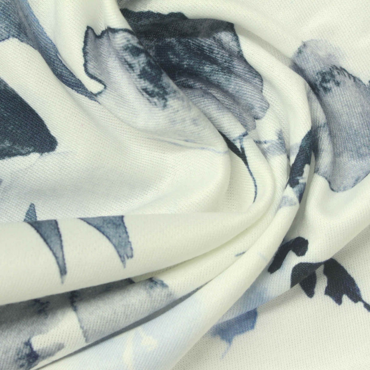 Blue Watercolor-Floral French Terry, Polyester