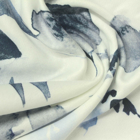 Blue Watercolor-Floral French Terry, Polyester
