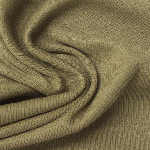 Cotton Polyester Stretch Rib Knit Fabric, 270 gsm, 155 cm — Khaki