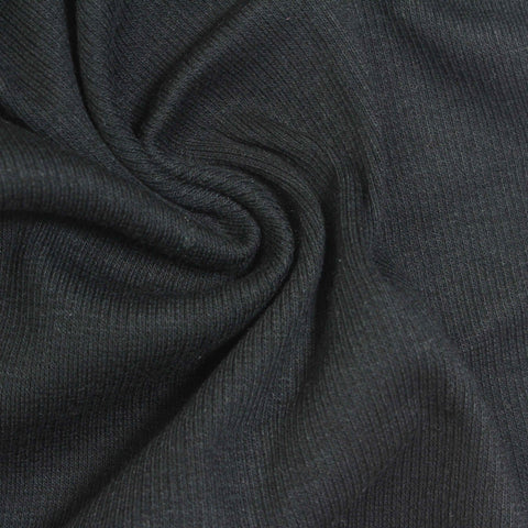 Cotton Polyester Stretch Rib Knit Fabric, 278 gsm, 118 cm — Black