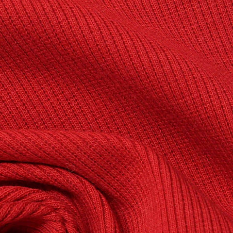 Cotton Polyester Stretch Rib Knit Fabric, 410 gsm, 120 cm — Red