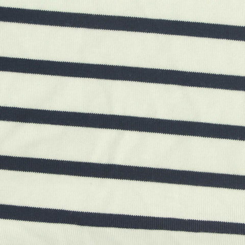 Navy Horizontal-Stripe Jersey Knit, Cotton, 240 gsm