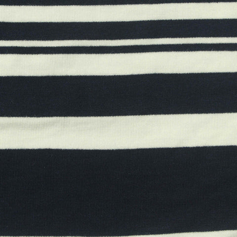 Navy Horizontal-Stripe Knit, Viscose, 180 gsm