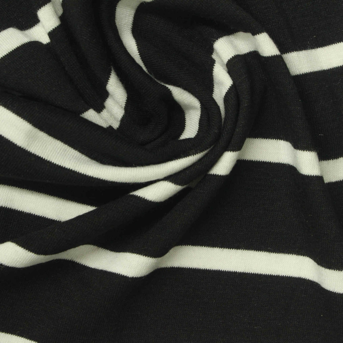 Black Horizontal-Stripe Jersey Knit, Viscose, 160 gsm, 175 cm