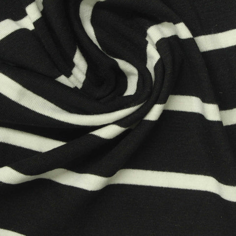 Black Horizontal-Stripe Jersey Knit, Viscose, 160 gsm, 175 cm