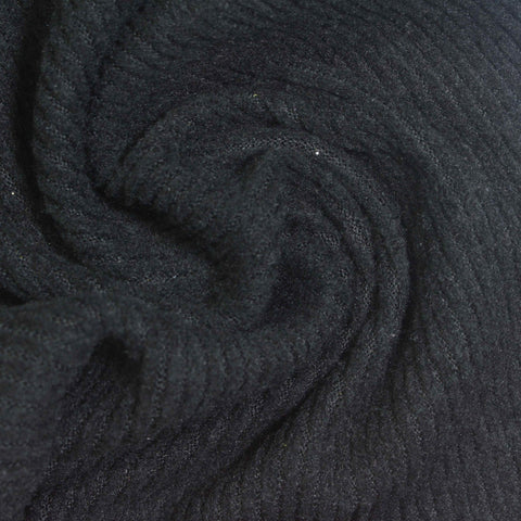 Brushed Polyester Stretch Rib Knit Fabric, 160 gsm — Black