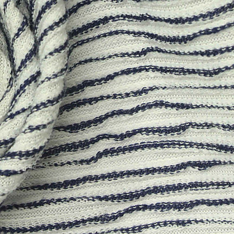 Navy Horizontal-Stripe Jersey Knit, Polyester, 200 gsm