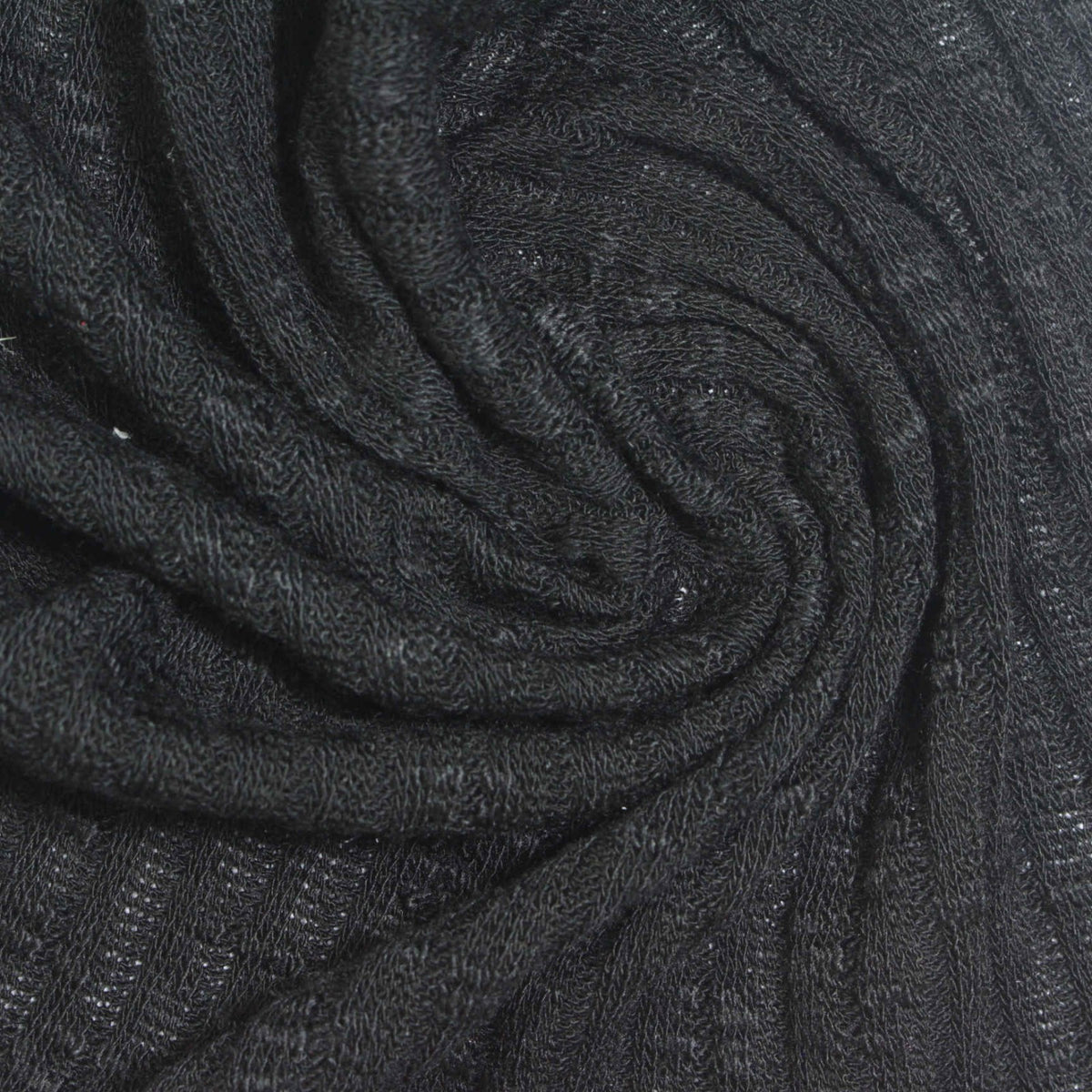 Slub Polyester Viscose Stretch Rib Knit Fabric, 160 gsm — Black