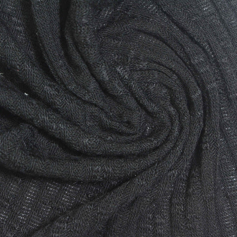 Slub Polyester Viscose Stretch Rib Knit Fabric, 160 gsm — Black