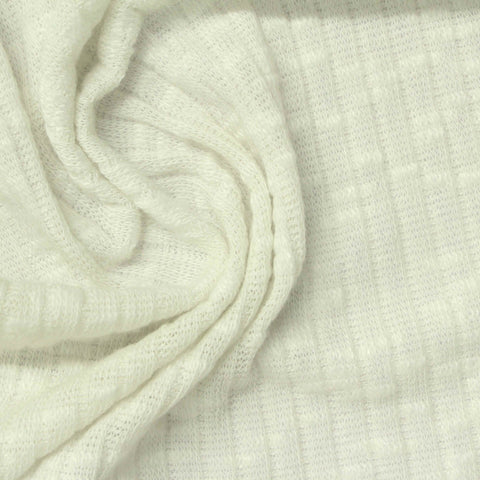 Slub Polyester Viscose Stretch Rib Knit Fabric, 190 gsm — White