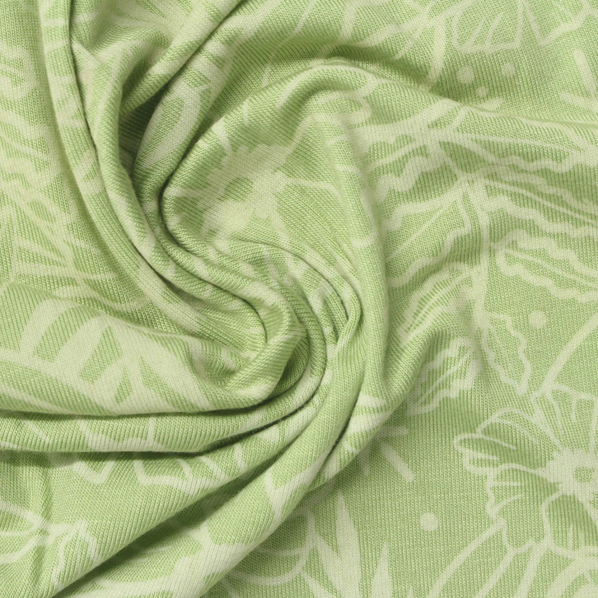 Light Green Floral Jersey Knit, Viscose