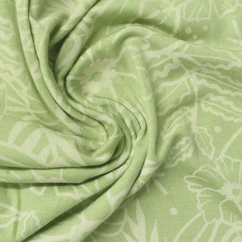 Light Green Floral Jersey Knit, Viscose