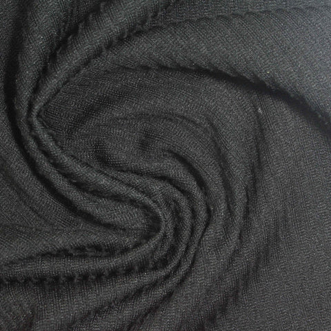 Brushed Polyester Stretch Rib Knit Fabric, 230 gsm — Black, ref EF-261909