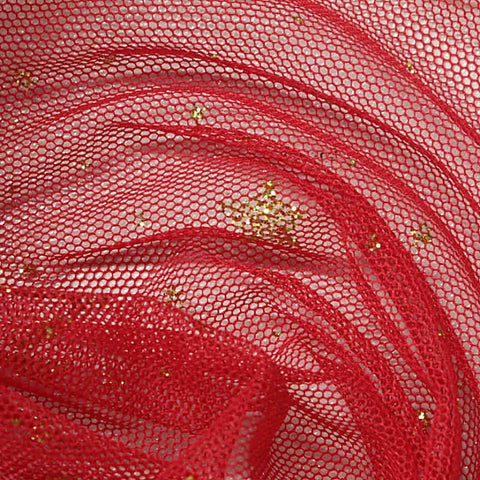 Red Glitter-Star Mesh, Polyester