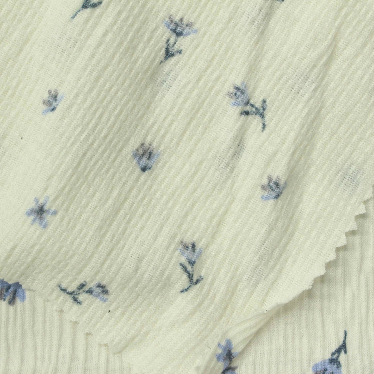Blue Floral Crepe, Polyester, 170 gsm