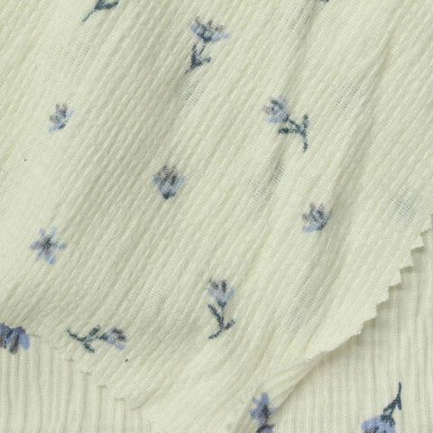Blue Floral Crepe, Polyester, 170 gsm