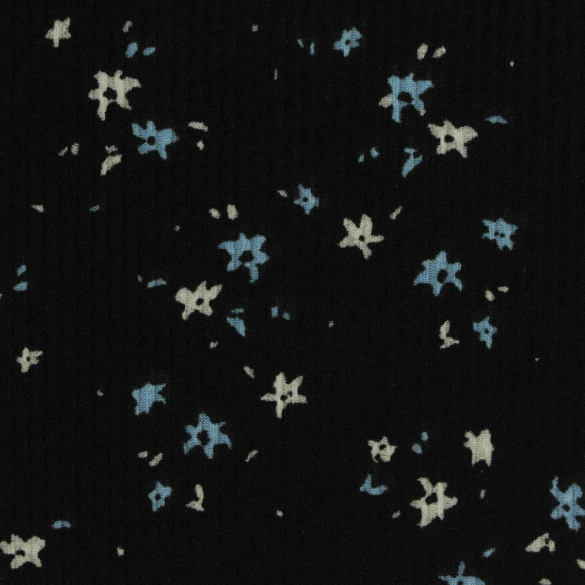 Light Blue Floral Rib Knit, Polyester, 200 gsm