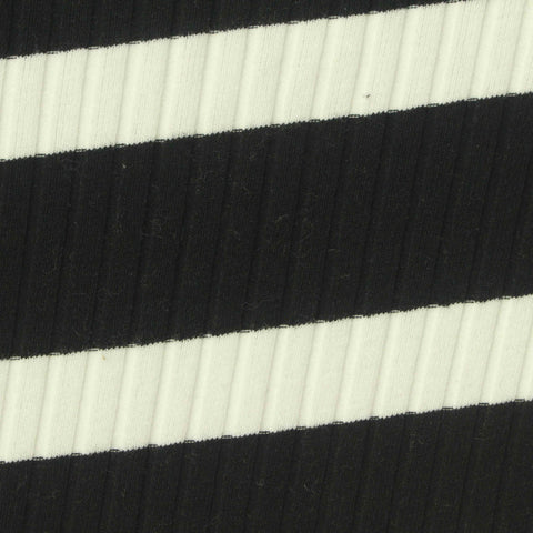 Black Horizontal-Stripe Rib Knit, Poly-Viscose, 280 gsm, 110 cm