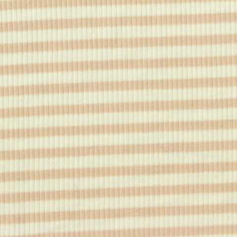 Cream Horizontal-Stripe Rib Knit, Poly-Viscose, 240 gsm