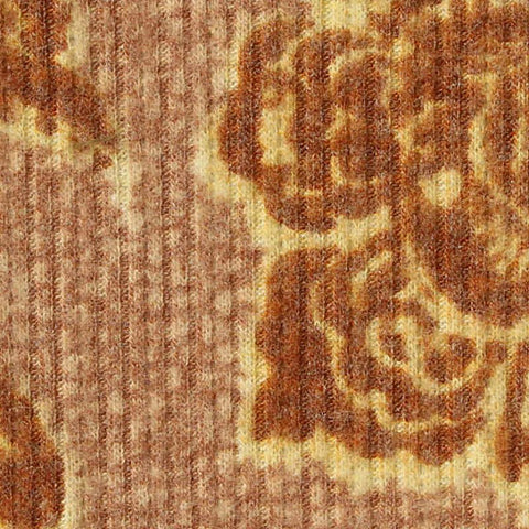Brown Floral Rib Knit, Poly-Viscose