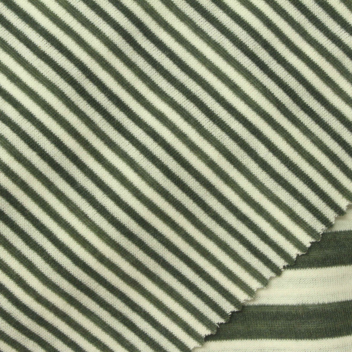 Olive Stripe Interlock Knit, Cotton-Poly