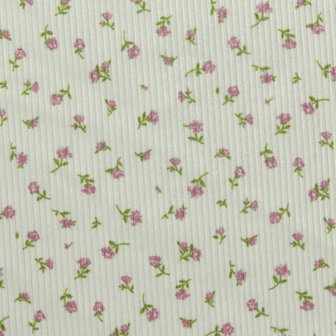 Pink Flowers Rib Knit, Polyester, 210 gsm