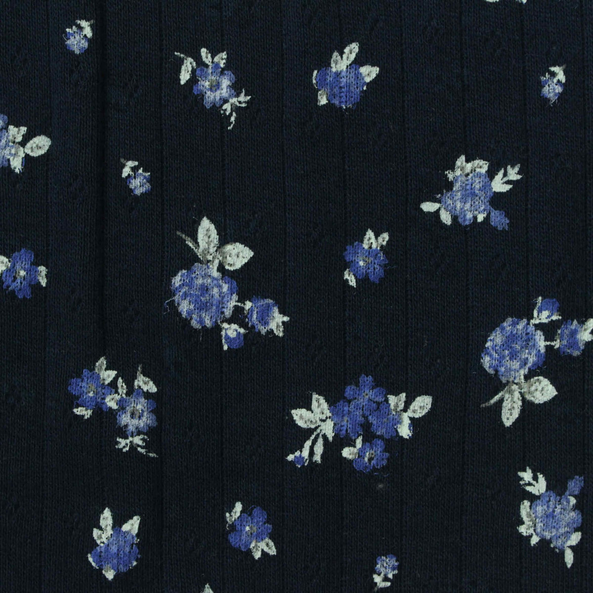 Blue Floral Rib Knit, Cotton