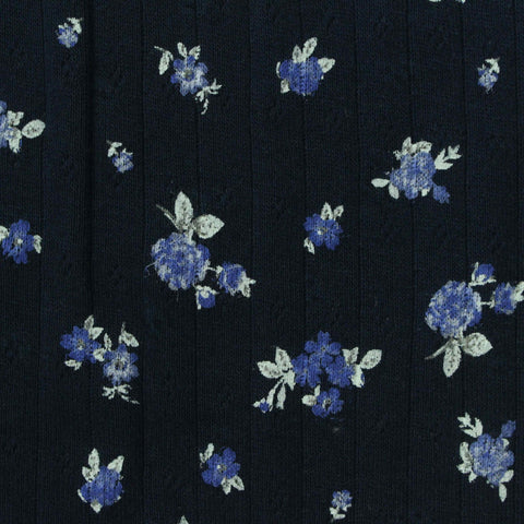 Blue Floral Rib Knit, Cotton