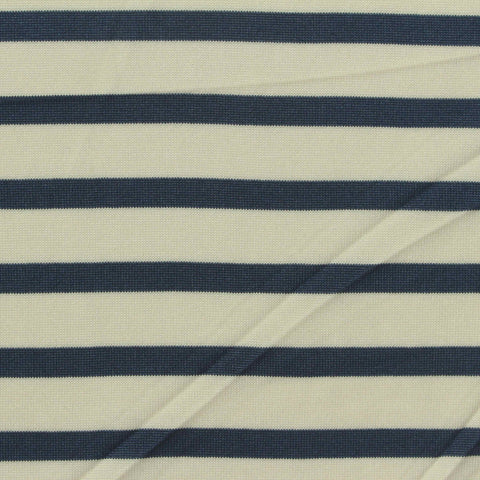 Navy Horizontal-Stripe Jersey Knit, Polyester, 150 gsm