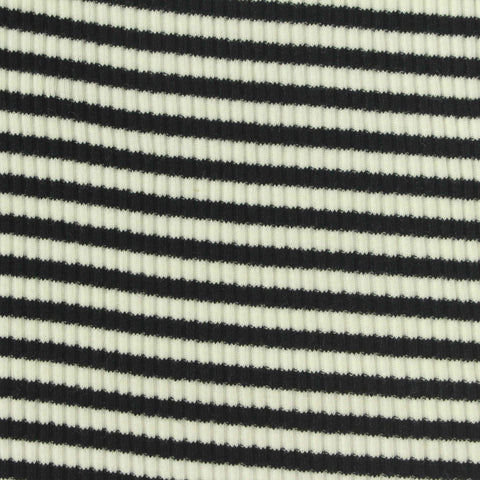 Black Horizontal-Stripe Rib Knit, Cotton, 275 gsm
