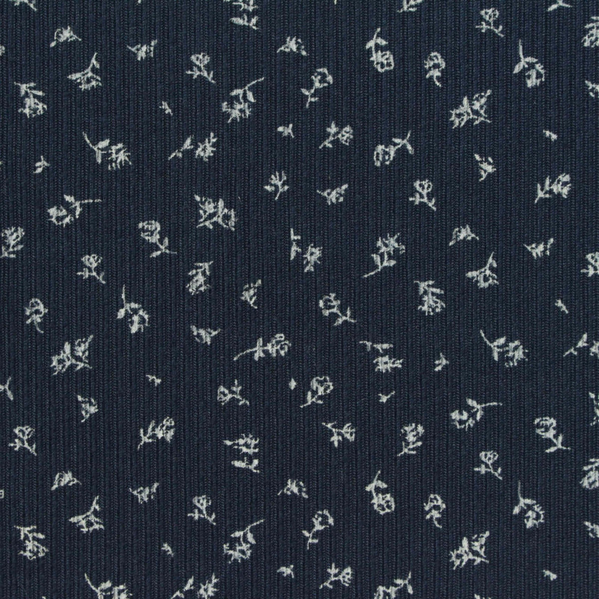 White Floral Rib Knit, Polyester, 205 gsm