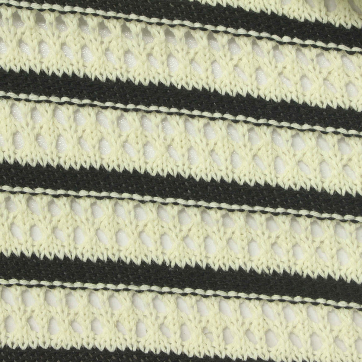 Black Horizontal-Stripe Pointelle Knit, Poly-Cotton, 320 gsm