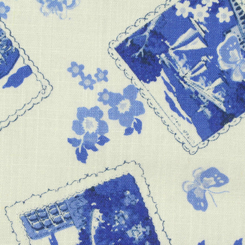 Blue Scattered-Flower Woven, Viscose-Linen