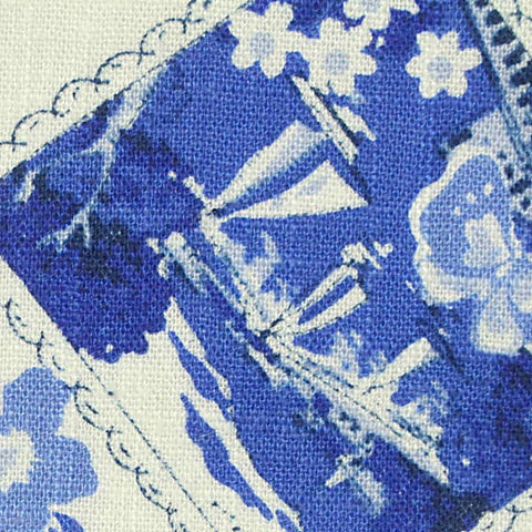 Blue Scattered-Flower Woven, Viscose-Linen