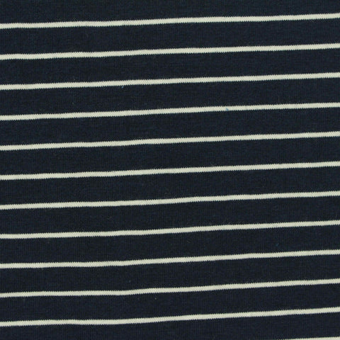 Navy Horizontal-Stripe Jersey Knit, Modal-Cotton