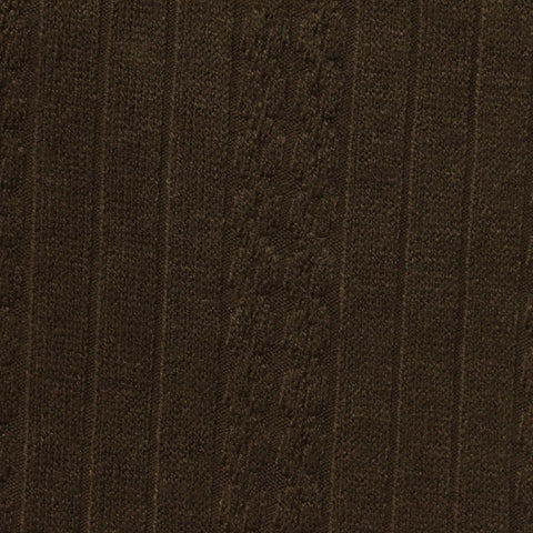 Dark Brown Vertical-Stripe Rib Knit, Viscose-Poly