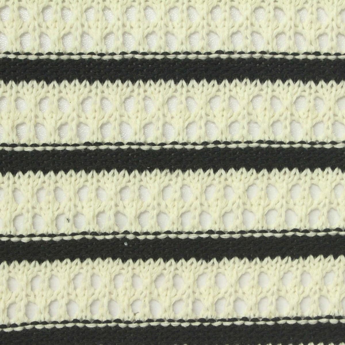Black Horizontal-Stripe Pointelle Knit, Poly-Cotton, 300 gsm