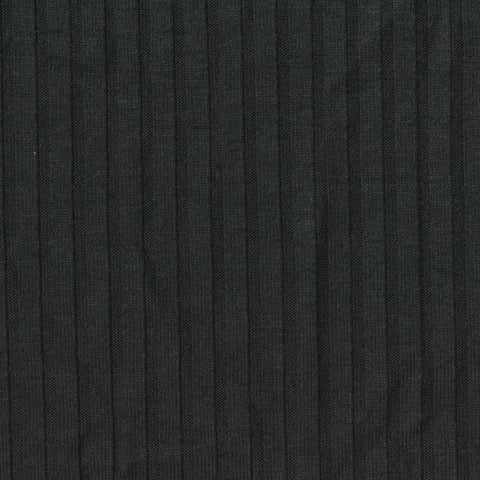 Polyester Viscose Stretch Rib Knit Fabric, 240 gsm, 155 cm — Black