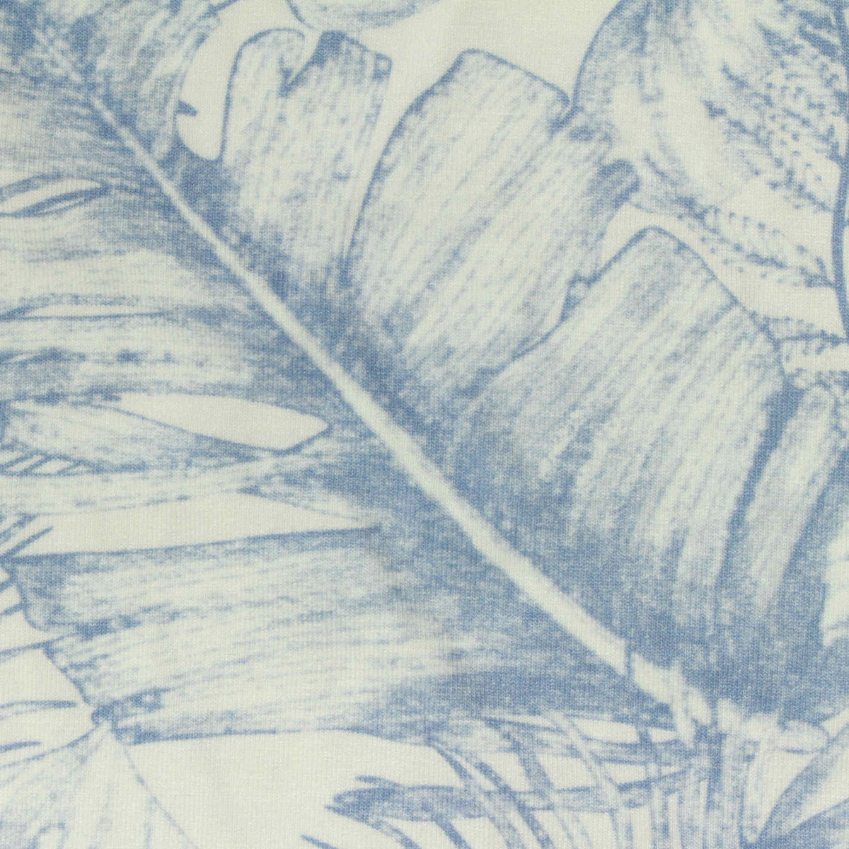 Blue Tropical-Leaf Jersey Knit, Viscose