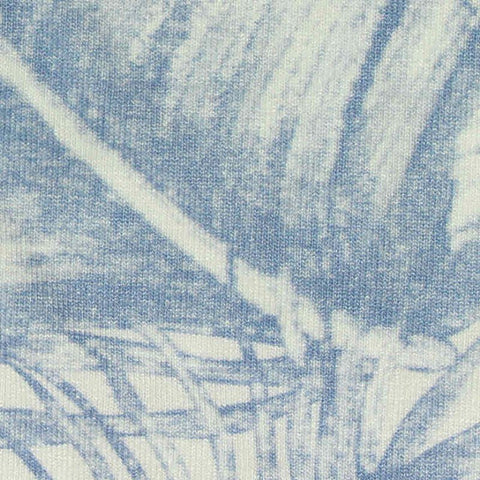 Blue Tropical-Leaf Jersey Knit, Viscose