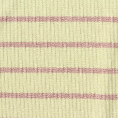 Pink Horizontal-Stripe Rib Knit, Viscose, 250 gsm, 135 cm
