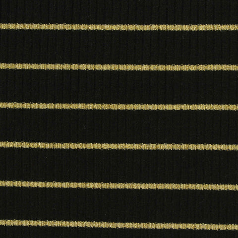 Black Horizontal-Stripe Rib Knit, Poly-Viscose, 225 gsm