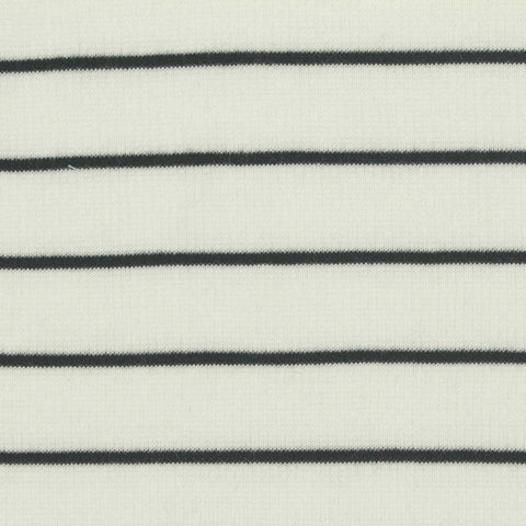 White Horizontal-Stripe Rib Knit, Polyester, 240 gsm