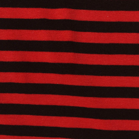 Striped Viscose Cotton Stretch Rib Knit Fabric, 245 gsm, 160 cm — Red
