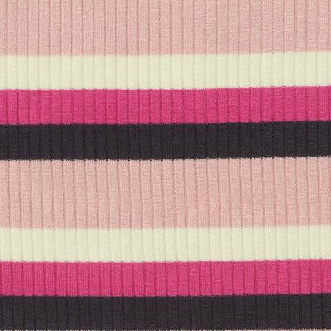 Dark Grey Horizontal-Stripe Rib Knit, Viscose, 250 gsm